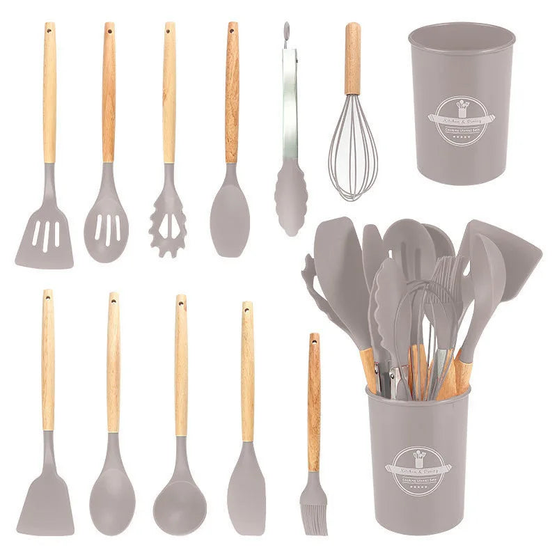 12-Piece Heat-Resistant Silicone Cooking Utensils Set for Non-Stick Cookware - Black Kitchen Accessories