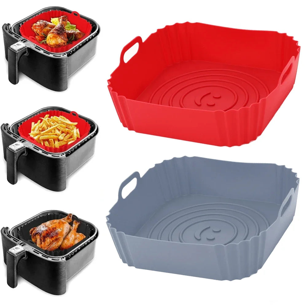 Reusable Airfryer Pan Liner Accessories Silicone Air Fryers Oven Baking Tray Pizza Chicken Airfryer Non-Stick Silicone Mould