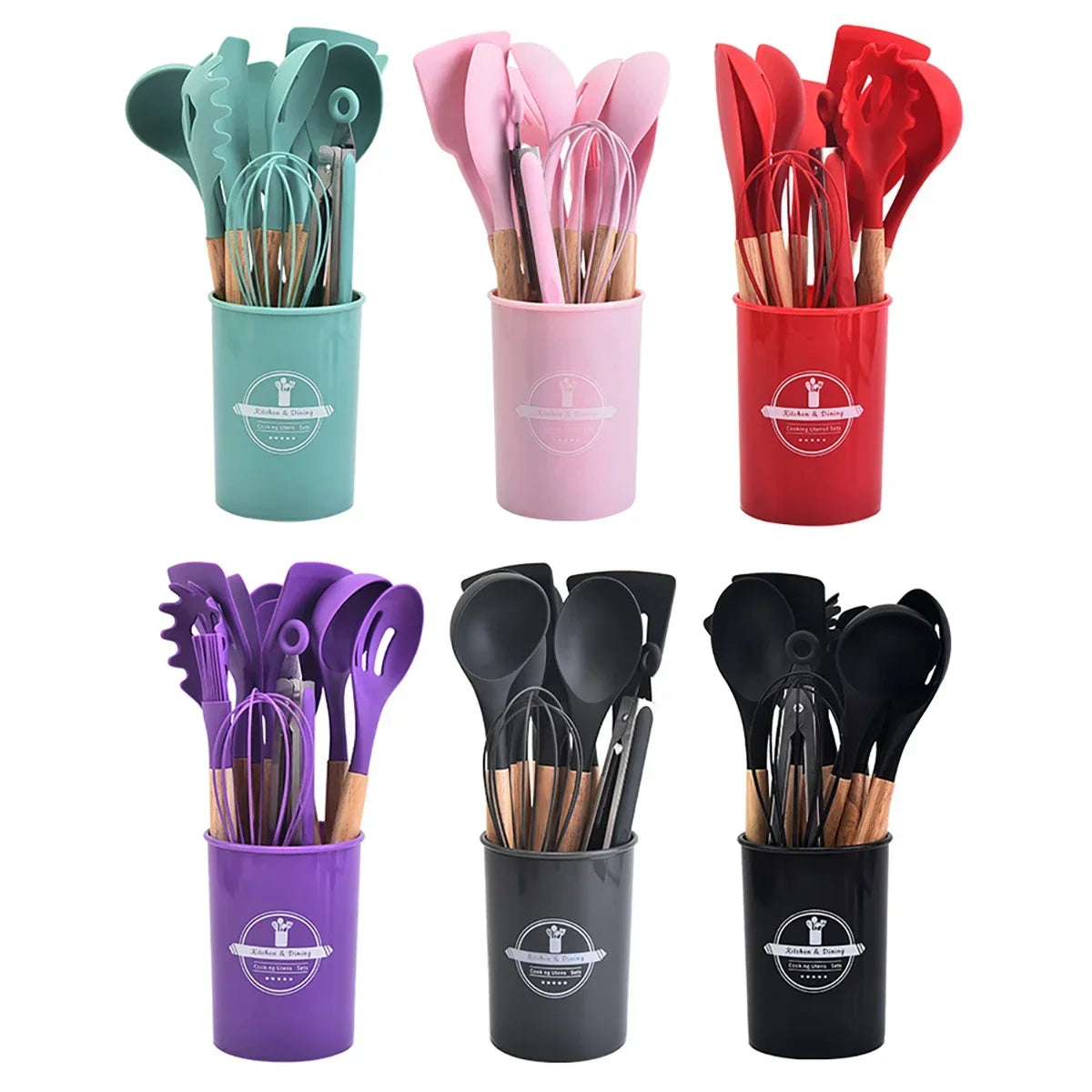12-Piece Heat-Resistant Silicone Cooking Utensils Set for Non-Stick Cookware - Black Kitchen Accessories