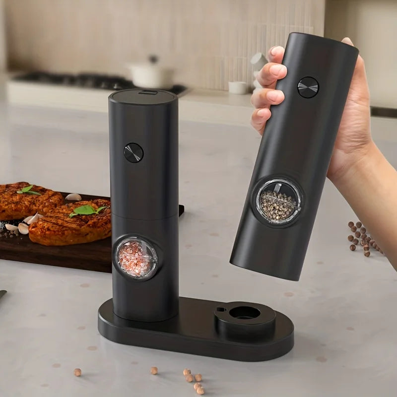 Rechargeable Electric Salt & Pepper Grinder Set LED Light, One-Hand Operation, Stainless Steel Blades,