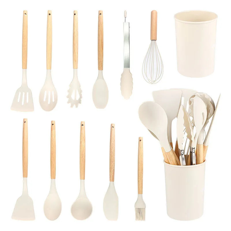 12-Piece Heat-Resistant Silicone Cooking Utensils Set for Non-Stick Cookware - Black Kitchen Accessories