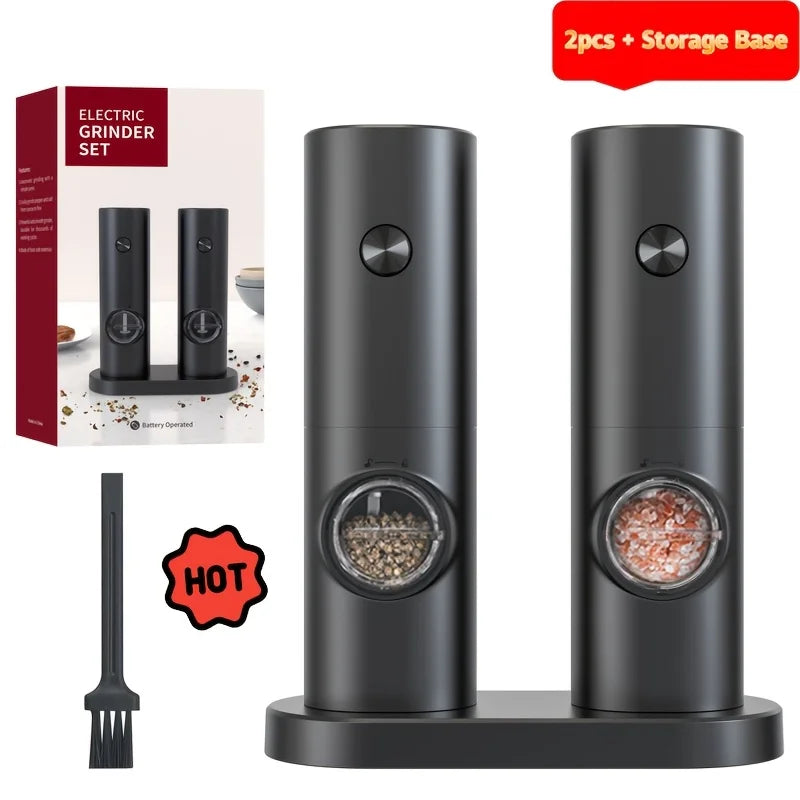 Rechargeable Electric Salt & Pepper Grinder Set LED Light, One-Hand Operation, Stainless Steel Blades,