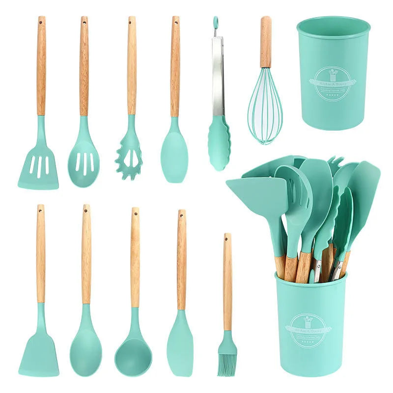 12-Piece Heat-Resistant Silicone Cooking Utensils Set for Non-Stick Cookware - Black Kitchen Accessories
