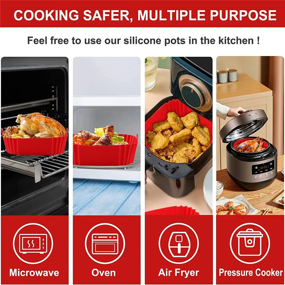 Reusable Airfryer Pan Liner Accessories Silicone Air Fryers Oven Baking Tray Pizza Chicken Airfryer Non-Stick Silicone Mould