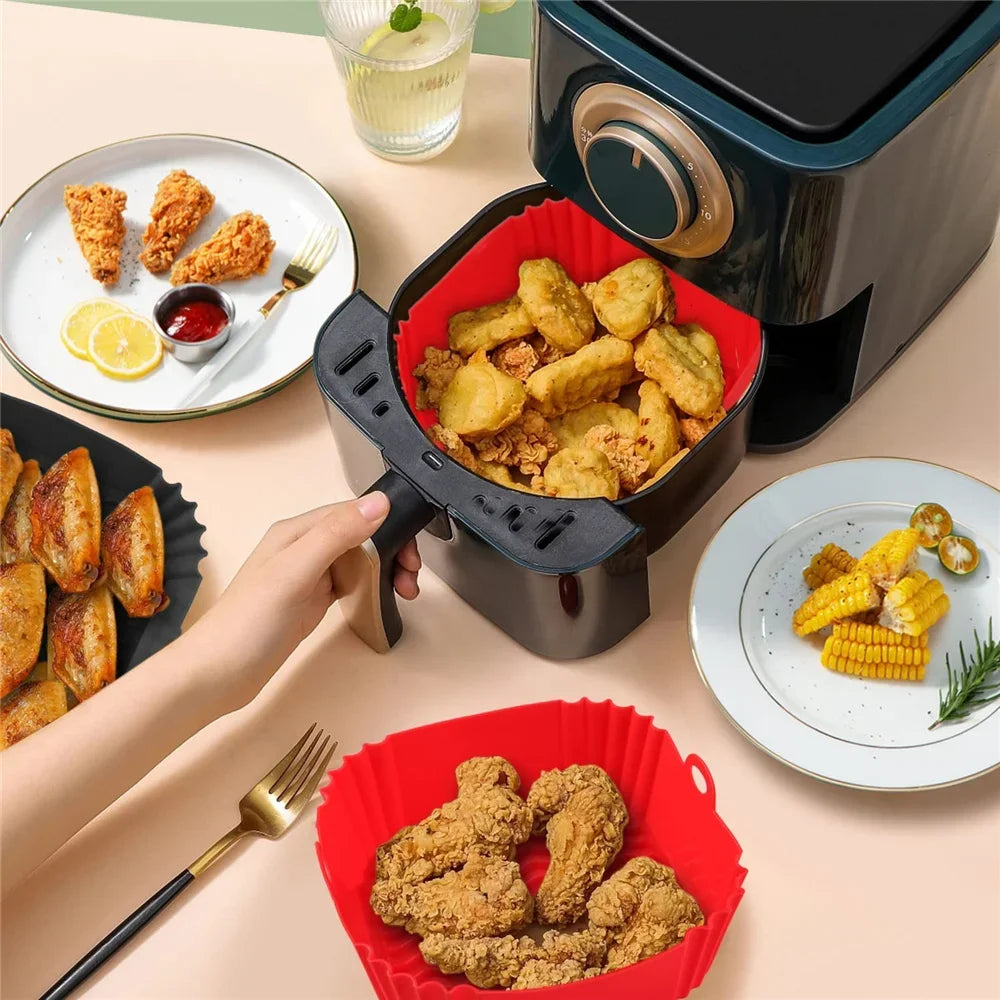Reusable Airfryer Pan Liner Accessories Silicone Air Fryers Oven Baking Tray Pizza Chicken Airfryer Non-Stick Silicone Mould