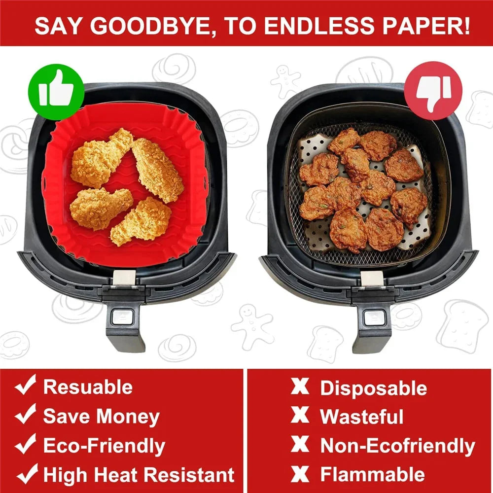 Reusable Airfryer Pan Liner Accessories Silicone Air Fryers Oven Baking Tray Pizza Chicken Airfryer Non-Stick Silicone Mould